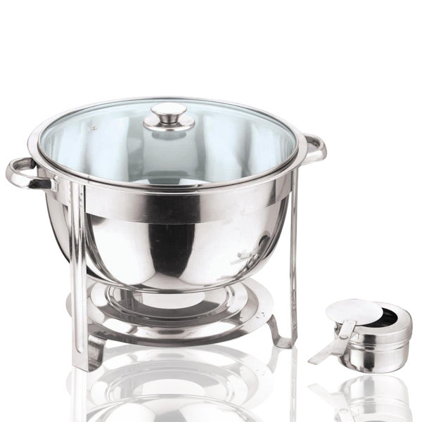 Belfry Kitchen Stainless Steel Round Chafing Dish Glass Lid 8.5 Litre